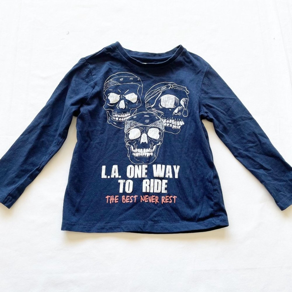 Zara Boys Navy Blue Skeleton Graphic Shirt size 5